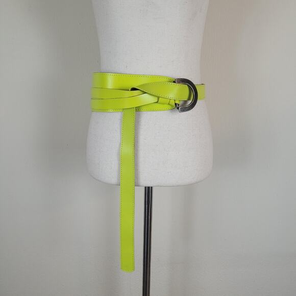 Free People Belt Small Medium Neon Yellow Leather Parakeet Wrap Waist Boho Waltz main image 9
